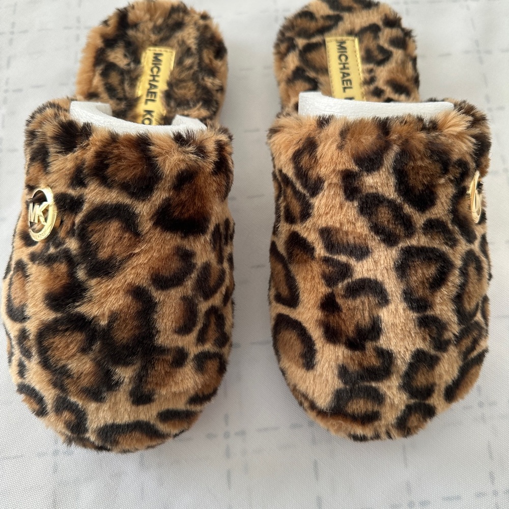 Michael Kors Gold Accent Leopard Slippers